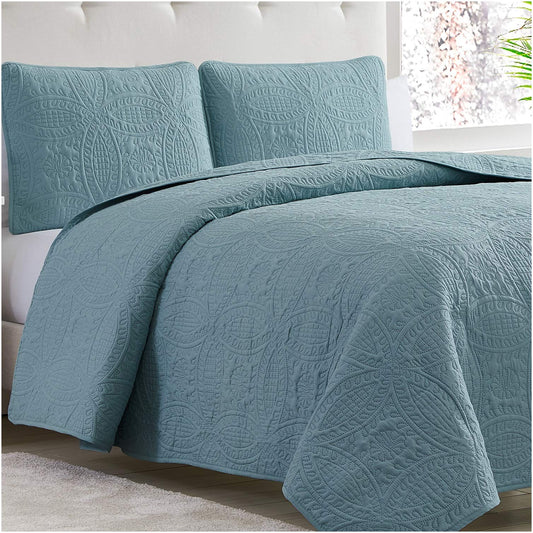 Bedspread Coverlet Set - King Size Bedding Cover with Shams - Ultrasonic Quilting Technology - 3 Piece Oversized King Quilt Set - Bedspreads & Coverlets (King, Spa Blue)